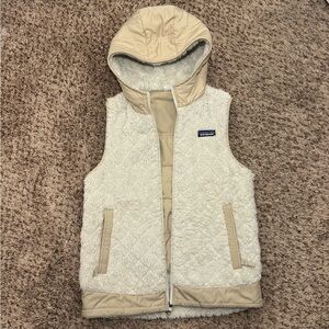 Patagonia Cream and Tan Hooded Reversible Vest
